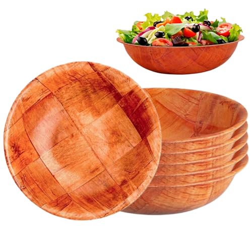 Hperu 6 cuencos redondos de madera de 6 pulgadas, cuencos rústicos reutilizables lavables para servir alimentos, frutas, ensaladas y sopas, vajilla natural multiusos