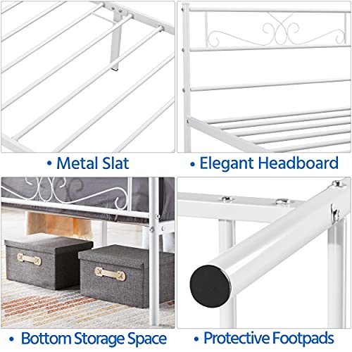 Yaheetech Twin Size Bed Frames/Metal Platform Bed With Headboard And Footboard/No Box Spring Needed/Easy Assembly, White #TOP3