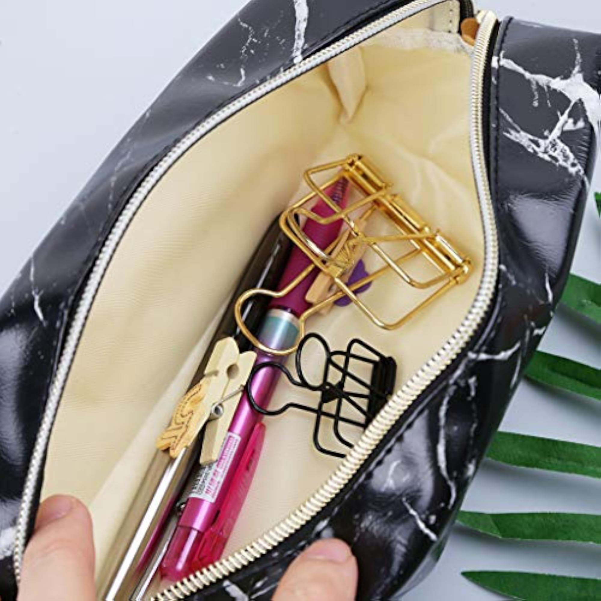 Large Cute Pencil Case Pen Box Zipper Bags Marble Makeup Storage Supplies