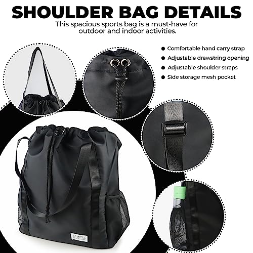 Drawstring Backpack Bag Water-Resistant Large String Cinch Bag with Wet Pocket & Long Handles Gym Bag Sports Beach Sackpack, Black2