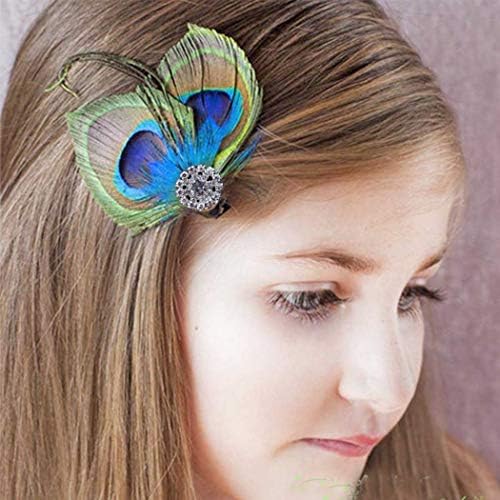 Dreamyn Boho Peacock Feather Hair Clips Crystal Hair Pins Fashion Feather Hair Barrettes Hair Accessory for Women and Girls