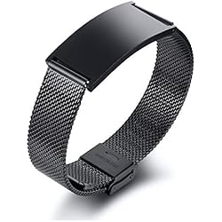 Pulseras Personalizadas Con Mensaje VNOX Pulsera Negra con Grabado Personalizado para Hombre, Pulsera De Acero Inoxidable con Mensaje para Papá,Esposo,Hijo,Aniversario De Navidad,Regalo De Cumpleaños para Hombres