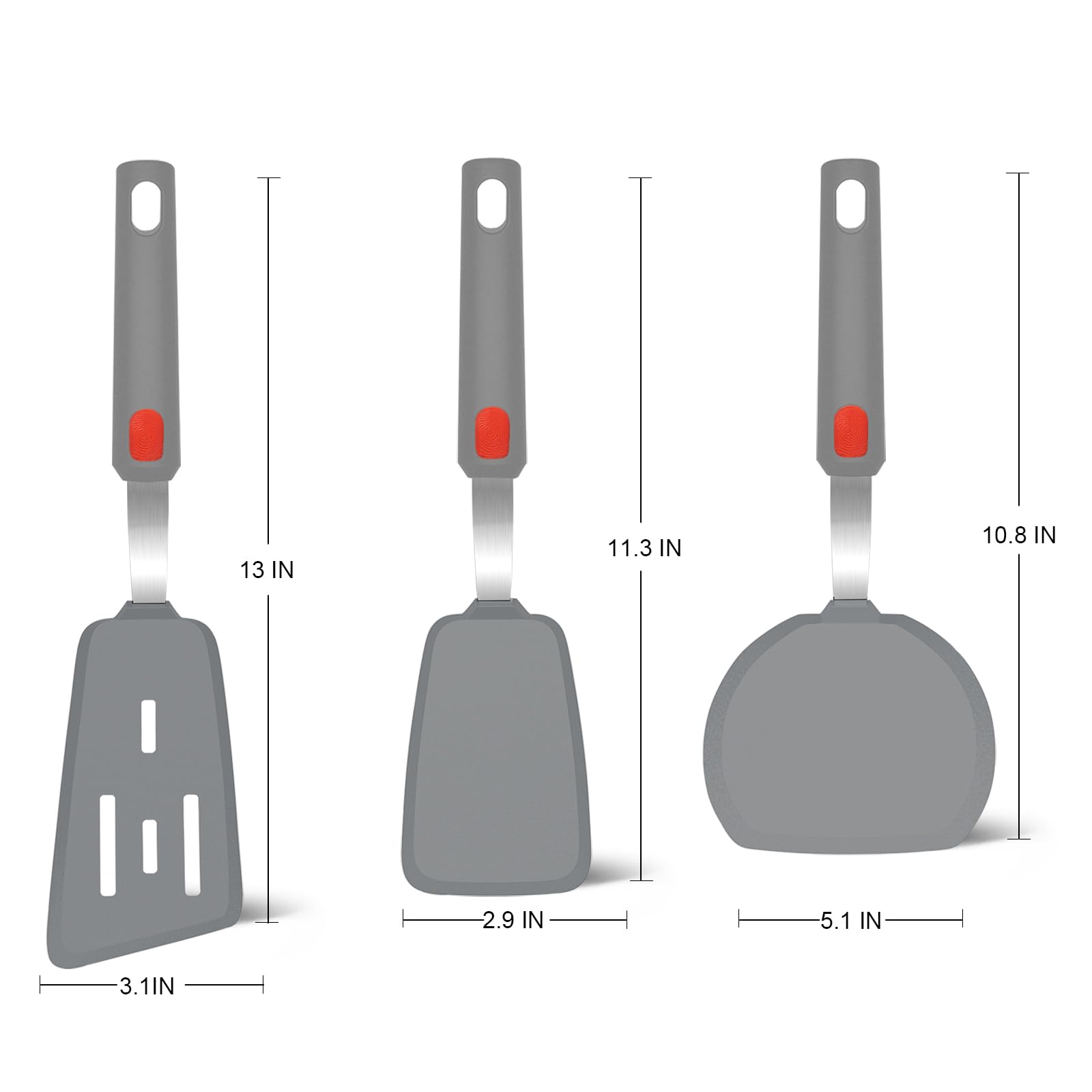 Beijiyi Silikon-Spatel, Pfannenwender, 3 Stück, 315 °C, hitzebeständig, antihaftbeschichtet, Pfannenwender für die Küche, groß, flexibel, Silikon, Kochutensilien, Gummi-Spatel-Set für Ei, Pfannkuchen,