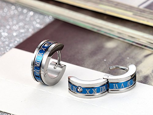 Flongo Men's Celtic Biker Stainless Steel Engraved Roman Numerals Polished Hoop Hinged Earrings, Classic Ear Plugs Huggie Earrings For Men Women #TOP2