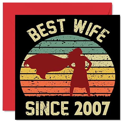 Tarjeta de aniversario de cristal para esposa de marido – Mejor esposa desde 2007 – I Love You Gifts Happy 15th Wedding Anniversary Cards for Partner, 145 mm x 145 mm Tarjetas de felicitación para