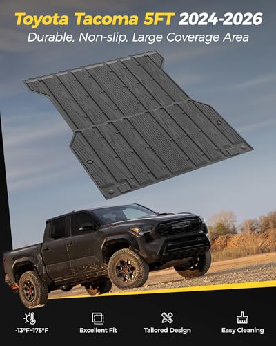 Image of 3W Truck Bed Mat for Toyota Tacoma 2024-2026, Heavy Duty Tacoma Accessories TPE Truck Bed Liner, All Weather Pickup Truck Bed Protection(Only Fit 5ft /5' Short Bed)