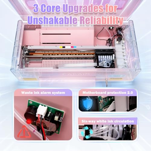 Image of FAFAIR A3 L1800 DTF Printer with 6 Smart Upgrades, DTF Printing Machine with White Ink Mixing System & Auto Clean, High Speed Production DTF Printer Bundles for Apparel Shoes Hats, (L1800+Oven, Pink)
