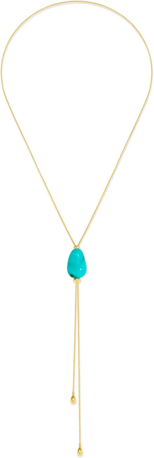 Lariat Necklace for Women Chunky Resin Teardrop Pendant Long Necklaces 14K Gold Plated Drop Y Chain Simple Adjustable Trendy Jewelry Gifts