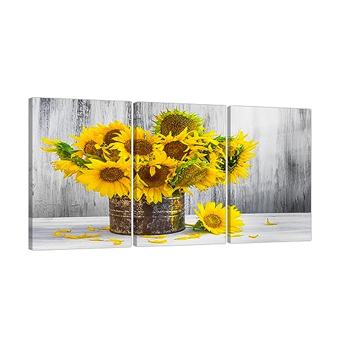 3枚アートパネル ひまわりの花の絵画 モダンポスター装飾絵画 キャンバス絵画 部屋の装飾 壁画 壁掛けソファ背景絵画 完成品 木枠付き