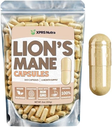 XPRS Nutra Organic Lions Mane Supplement Capsules - 360 Count (180 Day Supply) of Premium Lion's Mane Mushroom Capsules for Mental Clarity, Cognition and Immunity Lions Mane Powder Capsules