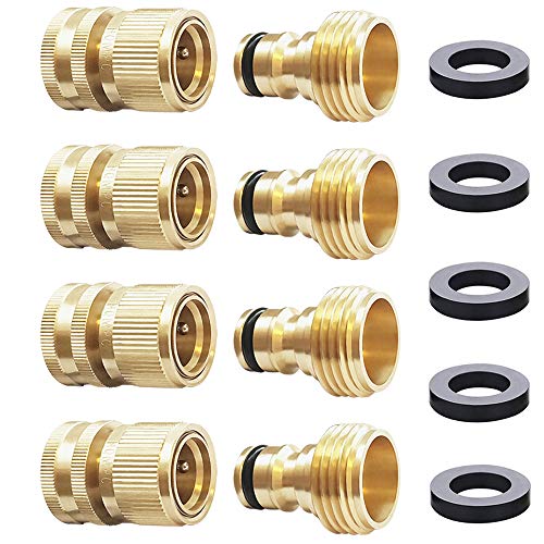 HQMPC Garden Hose Quick Connect Solid Brass Quick Connector Garden Hose Fitting Water Hose Connectors 3/4 inch GHT (4Sets) by HQMPC - Used condition - US$27.62