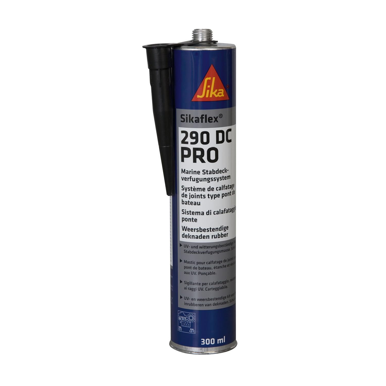 Sika – Stabdeckverfugungsmasse – Sikaflex-290 DC PRO Schwarz – für den Schiffbau – zur Verfugung von Stabdeckfugen – leicht schleifbar – 300 ml