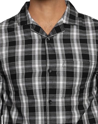 Image of B STORIES Men's 100% Cotton Full Sleeve PJ Set - Checkered Nightwear Set | Soft Loungewear | Comfortable Sleepwear | Stylish Casual Home Wear Shirt & Pant (S-XXL)