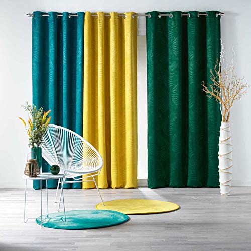 Douceur d'Intérieur Blackout Curtain with Eyelets Tropical Velvet, yellow, 140 x 240 CM, W 55.1" x L 94.5" (1 Panels) - Image 2