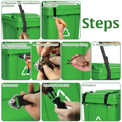 Image of 2Pcs Trash Can Lid Lock, Proof Trash Can Lock, , Adjustable Trash Can Lock Rash Can Lock Belt with With Screw Tool and 6 Washers, Garbage Can Locks Trash Can Locks for Animals Raccoons Squirrels