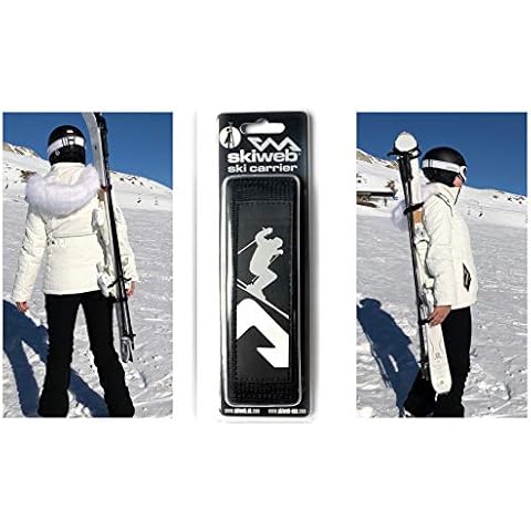 Skiweb Ski & Pole Carrier Strap - Hands Free Vertical Over Shoulder Carrier For Skis And Poles Leaving Your Hands Free - Simply Wrap Skis and Poles into One Unit Cover