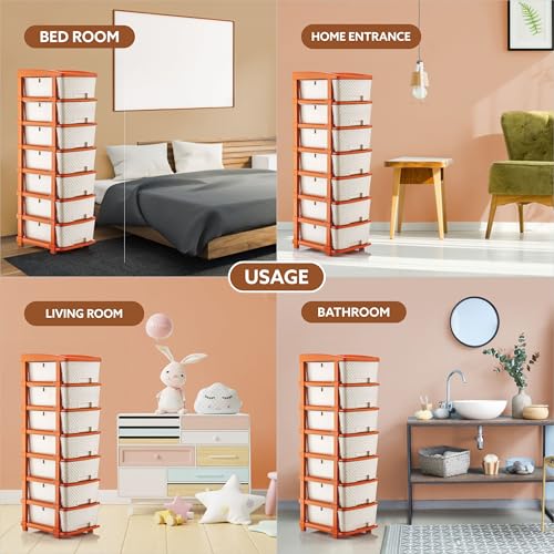 Image of HORPIN 7-Layer Plastic Drawer Storage Organiser | Modular Kitchen & Toy Organizer For Kids Room | Home, Office, Parlor, School, Doctors, Home And Kids | Brown & White (7XL Set)