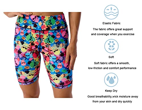 Uiuo-Uipeu Yoga Shorts With Pockets Athletic Leggings Tummy Control Biker Shorts For Women Printed Skulls And Roses 2-7 X-Large #TOP3