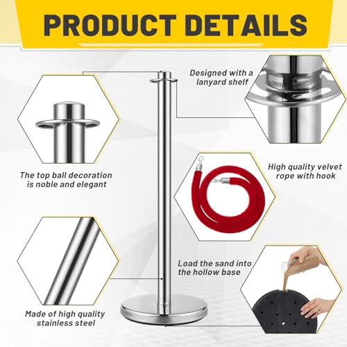 Ferraycle Cordas e postes de veludo 4 peças de corda de veludo vermelho de 1,5 m Barreiras de contro