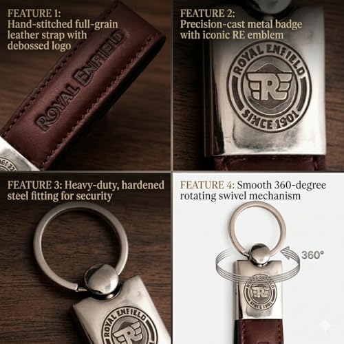 Image of Leather Strap Keychain, Embossed Logo Design, Durable Premium Key Ring for Bike Lovers & Gift Use
