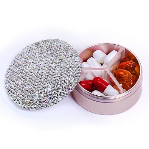 Pilulier or rose avec strass, un cadeau utile et élégant
