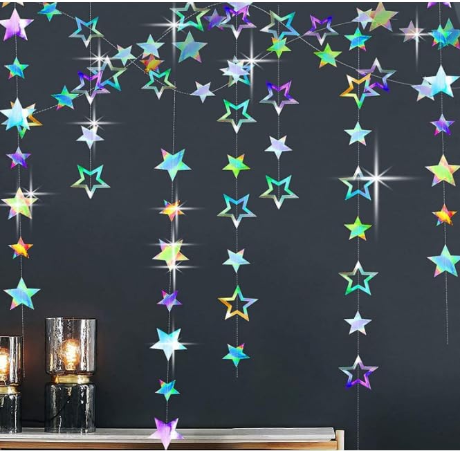 12 m Colgante Reflectante Estrella Guirnalda Estrellas con Purpurina Decorativa Decoraciones Colgantes de Estrellas Infantil Adecuado para Decoración de Bodas, Cumpleaños DIY