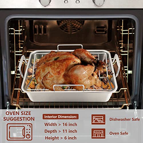Lianyu 14 Inch Roasting Pan With Rack, Stainless Steel Turkey Roaster Pan With V-Shaped Rack And Baking Rack, Heavy Duty Roaster Pot For Turkey, Chicken, Vegetable, Lasagna, Dishwasher Safe #TOP3