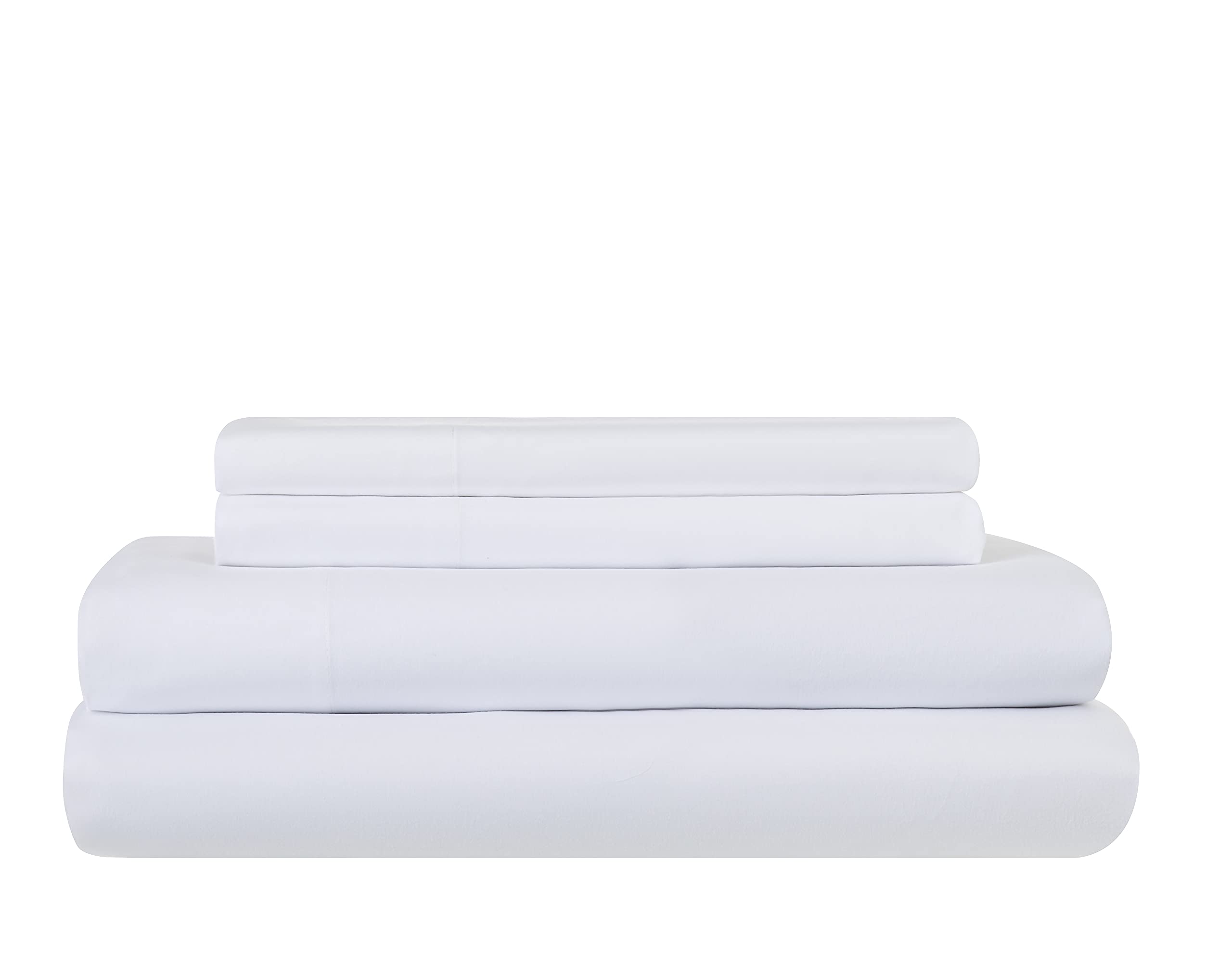Todocama 4-Piece Bedding Set - Fitted Sheet - Top Sheet - Two Pillowcases 50 x 80 cm (Bed 90-90 x 190/200 cm, White) - Image 2