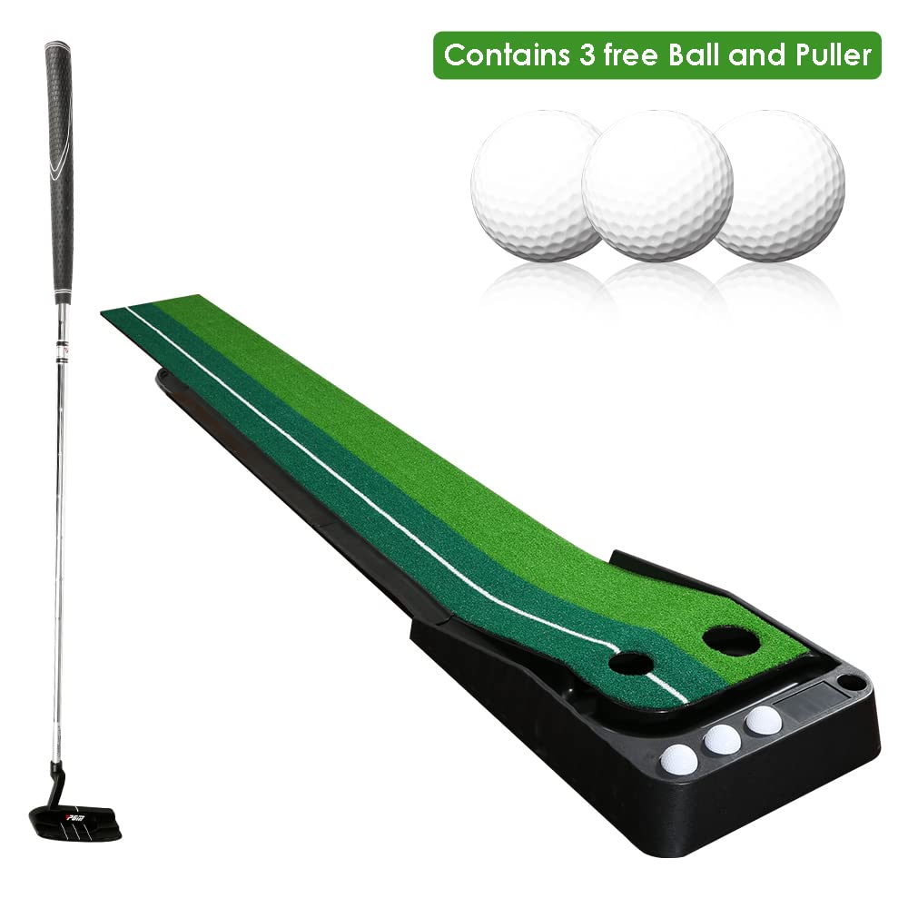 Golf Puttingmatte，Auto Rückkehr Golfmatte，mit Golf Putter,3 Golfbälle，Kunstrasen Golf Putting Matte， für Zuhause Büro Gym，tragbare Übungsmatte für Anfänger und Profis