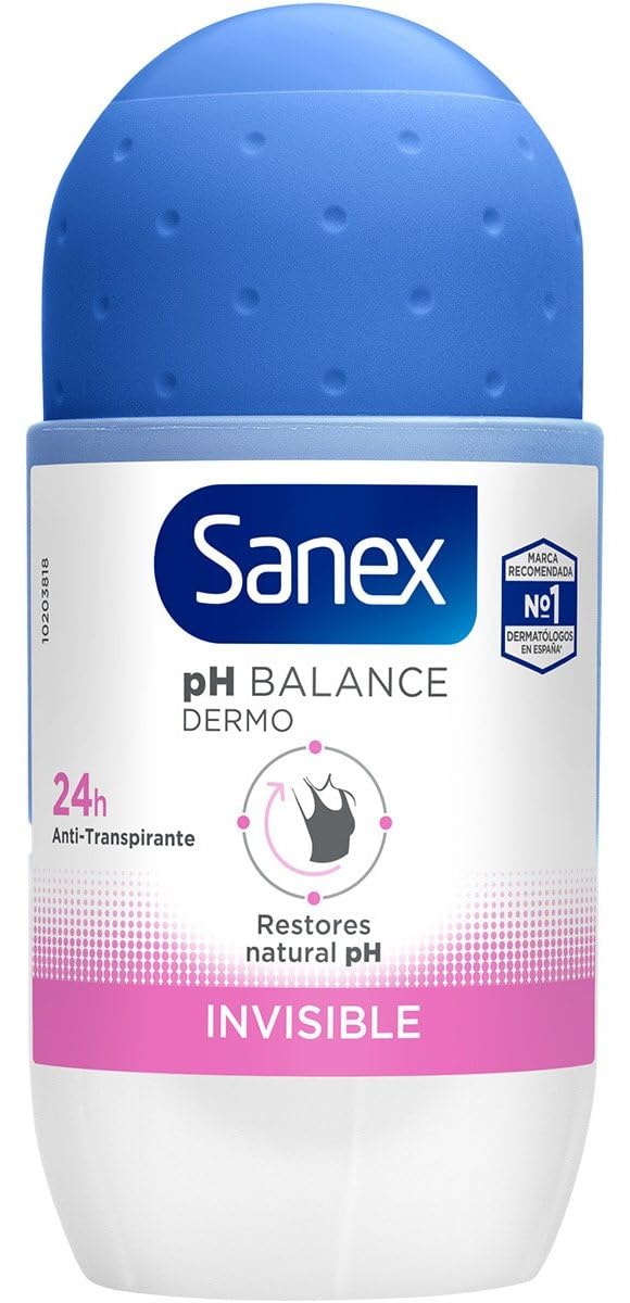 Sanex pH Balance Invisible Dermo, Men or Women Deodorant, Roll-On Deodorant, 50 ml