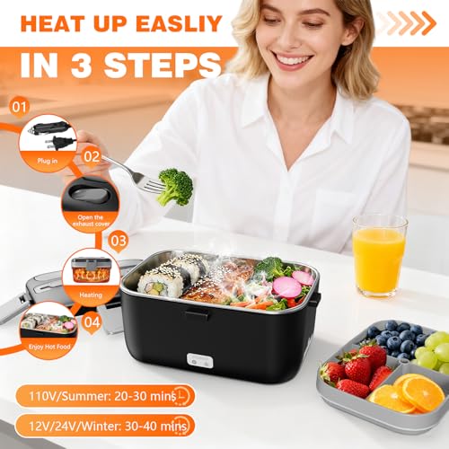 LISHZEN Electric Lunch Box for Adults, 2.8L Double Layer Heated LunchBox - image 6