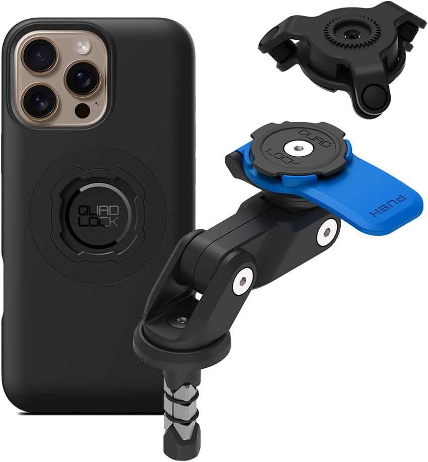 Quad Lock Fork Stem Motorcycle Phone Mount (V2) with MAG Phone Case and Vibration Dampener for iPhone 16 Pro Max