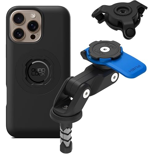 Quad Lock Fork Stem Motorcycle Phone Mount (V2) with MAG Phone Case and Vibration Dampener for iPhone 16 Pro Max
