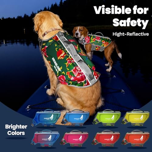 VIVAGLORY High Buoyancy Schwimmweste Hund, Rettungsweste, Hundeschwimmweste für Bootfahren, Schwimmhilfe & Auftrieb, XS, Nordwest Blumen-Grün