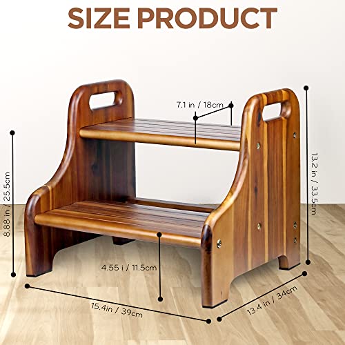 Wood-Step-Stool-for-Kids-and-Toddlers-Natural-Acacia-Solid-Wood-Portable-2-Handles-Wider-2-Steps-Safe-Non-Slip-Bottom-Rounded-Corners-Supports-up-to-300-lbs-Perfect-for-Children-Natural Wood Step Stool for Kids and Toddlers Natural Acacia Solid Wood Portable 2 Handles Wider 2 Steps Safe Non Slip Bottom Rounded Corners Supports up to 300 lbs Perfect for Children Natural