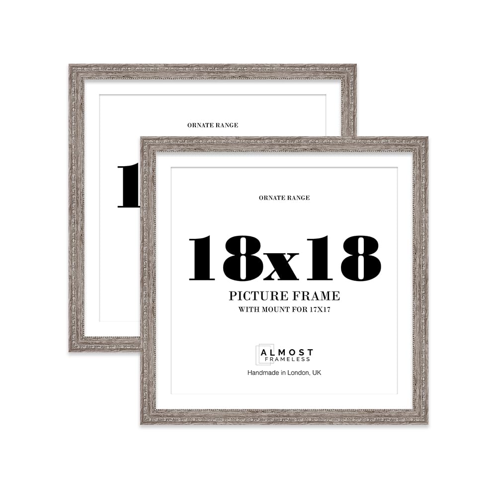 Walnut Ornate Picture Frame 18x18 With 17x17 Mount for Photos - Wall Dispay, Square, 2 Pack