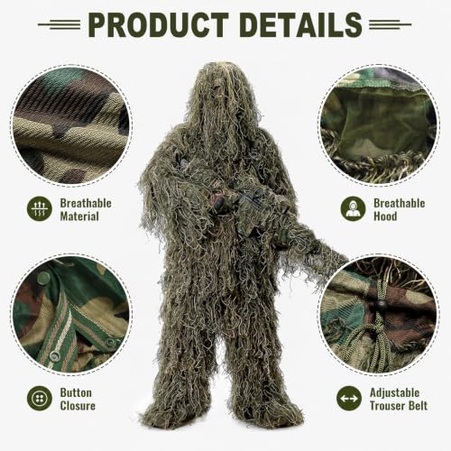 Image of DoCred 5-In-1 Ghillie Suit, 3D Camouflage Hunting Suits