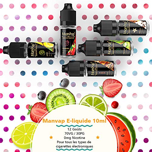 E Liquids 12 X 10ml, Manvap E-liquids ohne Nikotin, 12 Aromen E-Zigaretten Liquid Set 50PG/50VG Refill Electronic… – Bild 4