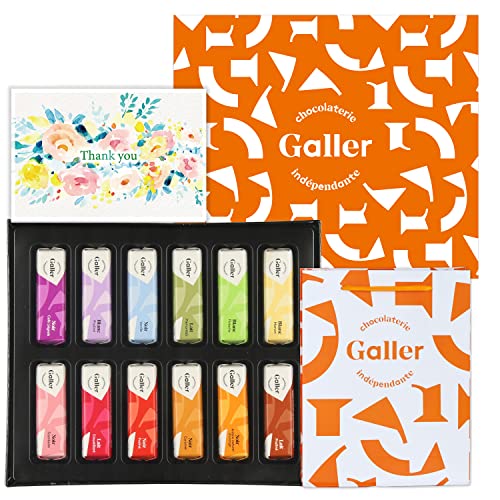 祖父母への感謝ギフト Galler ベルギー王室御用達 チョコレート ミニバー12本入 (メッセージカード付き) 手提げ袋付き