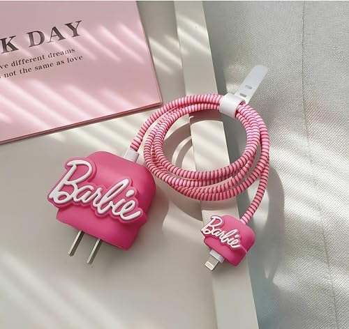 Image of skysia Charger Protector and Cable Protector for iPhone (18W-20W) - 3D Cute Pattern, Data Line Wire Saver, Full Protection Cover 4 in 1 - Multicolored (One Piece) (Barbie Baby Pink)