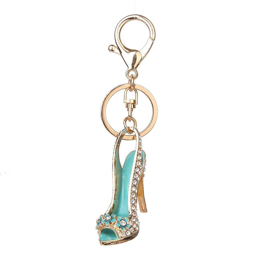 QUXVUIS Key Chain High-heeled Shoe Crystal Keyring Holder Shinning Sparkling Portable Unisex Wallet Handbag Hanging Pendant, Green, 11.5cm