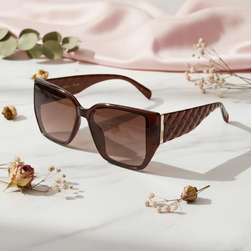 Image of LensKandy Oversized Rectangular UV400 Protected Sunglasses for Women | Stylish Fashion Eyewear | Large Frame Trendy Sun Glasses | Lightweight Comfortable 9131-Pink