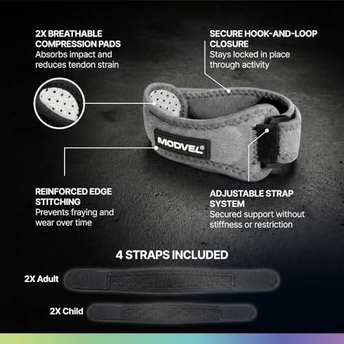 Image of Modvel Knee Strap Patella Tendon Support Brace Band, One Size, 2-Pack | Adjustable patellar tendon support strap reduces pressure on the patella; works as a knee strap, patella band and brace