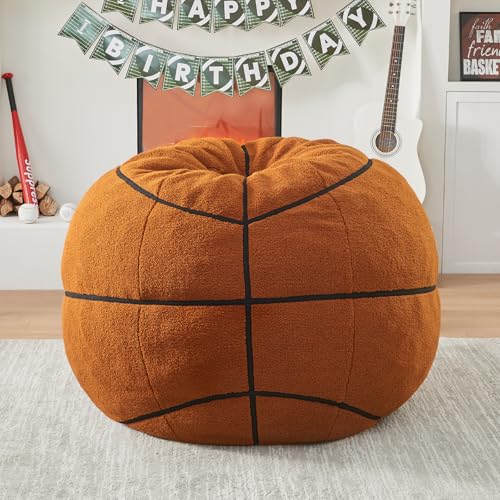Sports Basketball Bean Bag Chair - Luxurious Bean Bag Chairs for Kids Teens Adults - Floor Sofa Couch with Filler - Plush BeanBag Furniture for Living Room Bedroom College Dorm - 32 Inch
