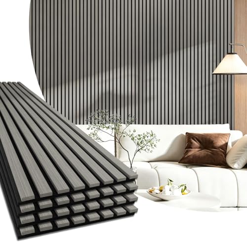Image of Art3d 94.5 x 12.8 in Soundproof Wood Textured Wall Panel, 4-Pack, Smoky Oak