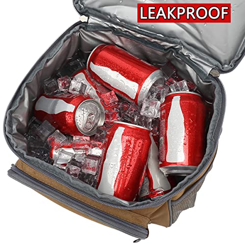 Flowfly Double Layer Cooler Insulated Lunch Bag Adult Lunch Box Large Tote Bag For Men, Women, With Adjustable Strap,Front Pocket And Dual Large Mesh Side Pockets,Brown #TOP2