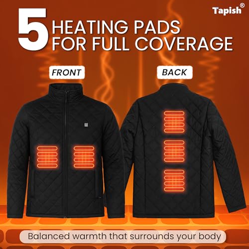 Image of Tapish USB Powered Heated Jacket for Men & Women| ISO :9001 Certified | 5 Heating Pads, 3 Heat Levels (25C-45C) | Infrared Quilted Winter Jacket, Lightweight, 1-Year Warranty (Size M-XL)