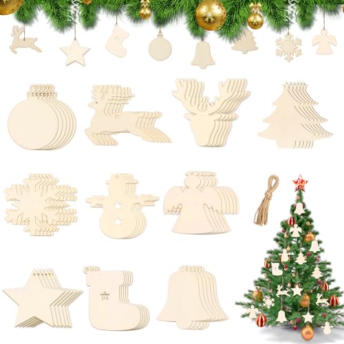 60 Piezas 10 Estilos Colgantes de Madera para Navidad, Christmas Tree Decorations, Adornos Navideños, DIY Decoración de Árbol de Navidad
