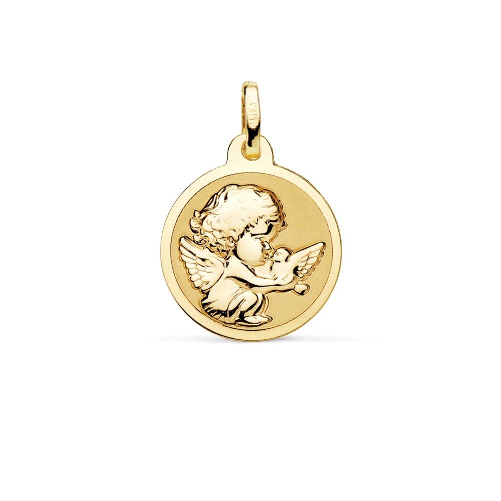 Medalla oro 18k Angelito paloma 16mm. relieve acabado mate brillo