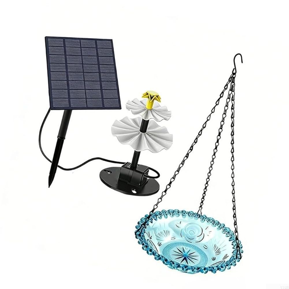 Pompa a fontana a energia solare, 4 W, monocristallino, pannello diviso con 5 ugelli, motore CC silenzioso per vaschetta per uccelli, laghetto per pesci, giardino, decorazione esterna